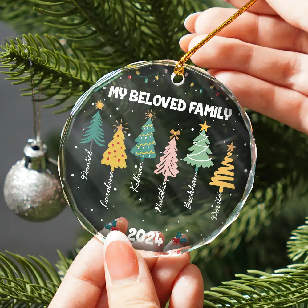 Family Colorful Christmas Trees - Personalized Circle Acrylic Ornament