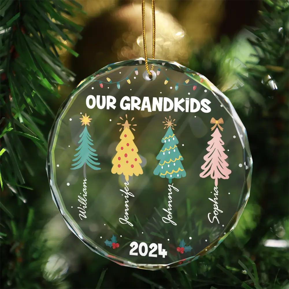 Family Colorful Christmas Trees - Personalized Circle Acrylic Ornament