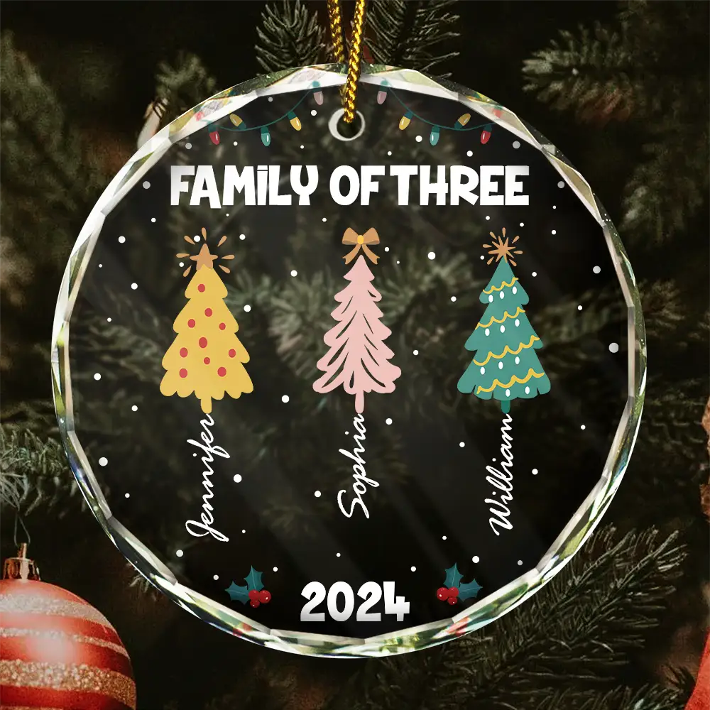 Family Colorful Christmas Trees - Personalized Circle Acrylic Ornament