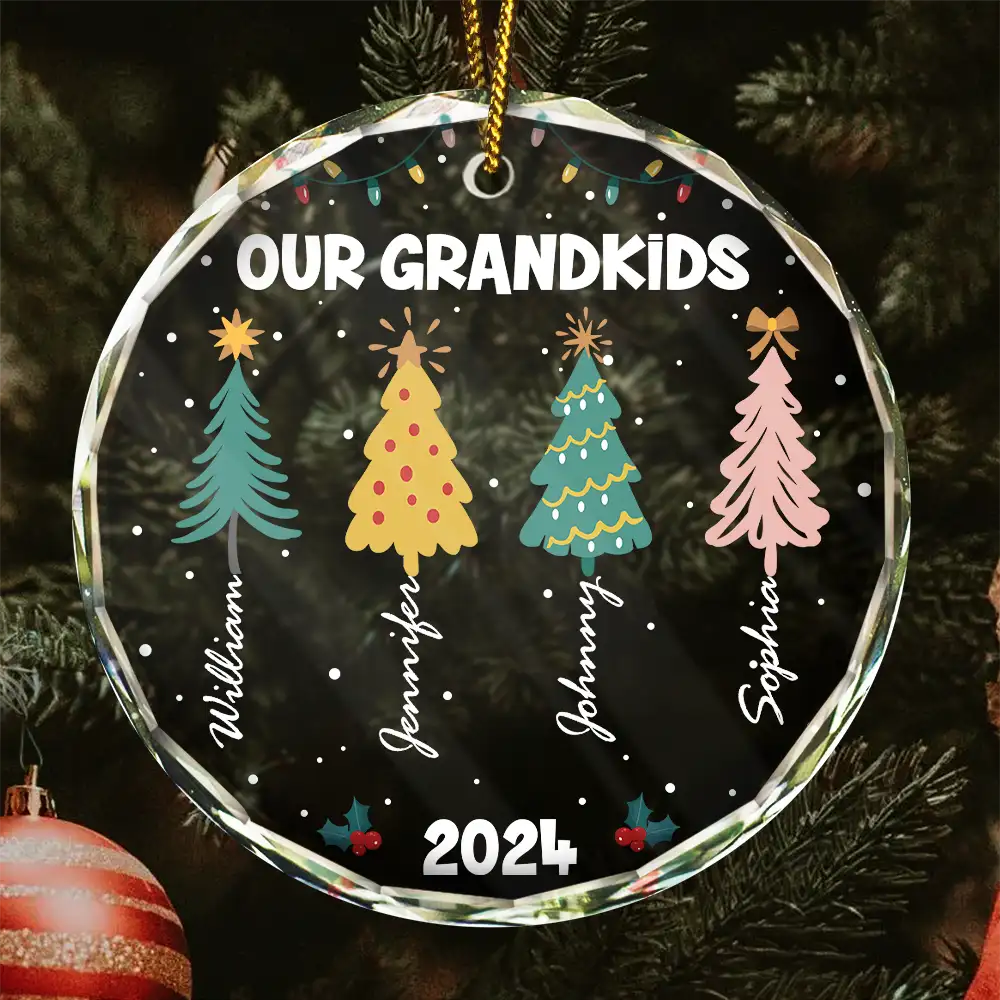 Family Colorful Christmas Trees - Personalized Circle Acrylic Ornament