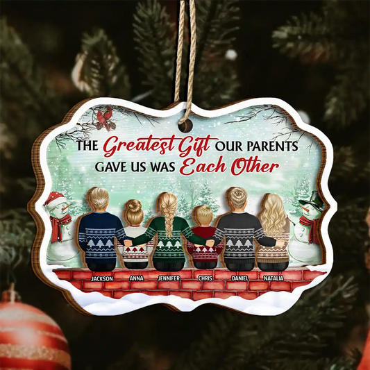 Greatest Gift Our Parents Gave Us Sibling Green Version - Personalized 2-Layered Wooden Ornament