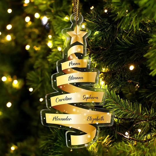 Family Names Ribbon Christmas Tree - Personalized Custom Shaped Acrylic Ornament