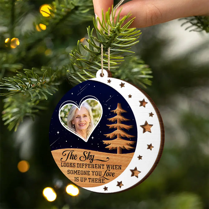 Custom Photo The Sky Looks Different Memorial - Personalized 2-Layered Wooden Ornament