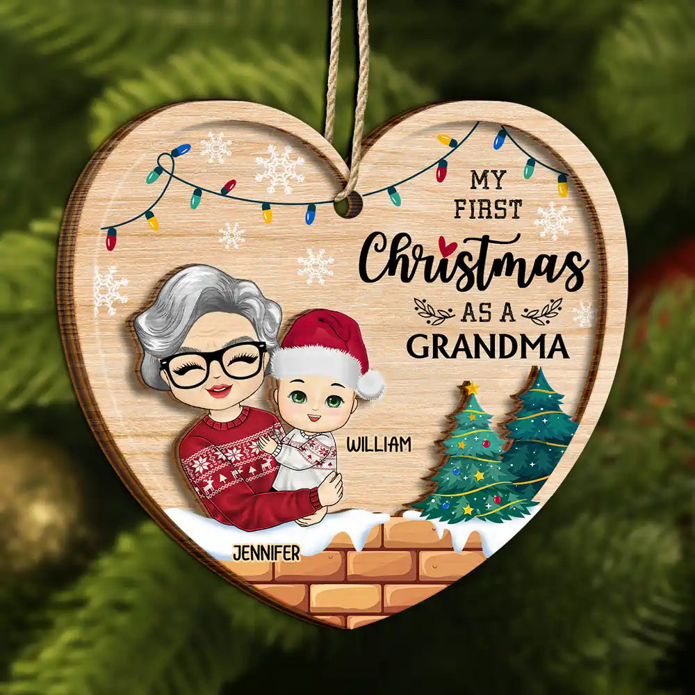 My First Christmas As A Grandma - Personalized  Wooden Ornament