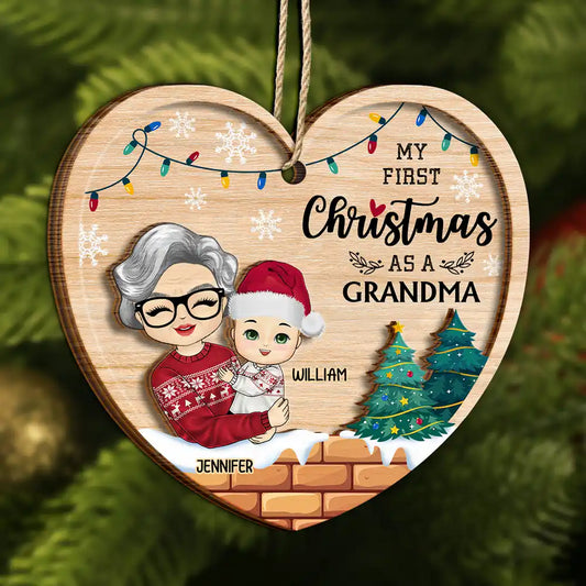 My First Christmas As A Grandma - Personalized 2-Layered Wooden Ornament