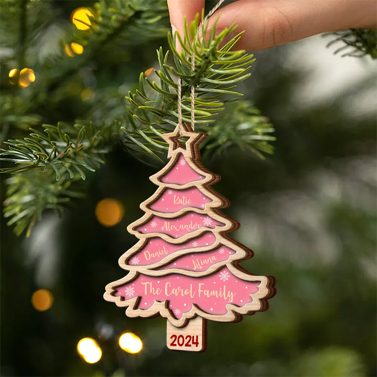 Christmas Tree Family Bestie Custom Names Version 3 - Personalized 2-Layered Wooden Ornament