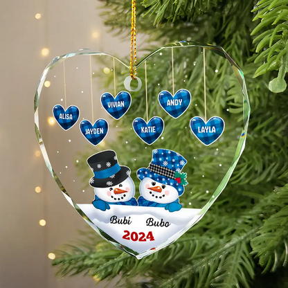 Papa Nana Snowman Christmas Grandparents - Personalized Heart Shaped Acrylic Ornament