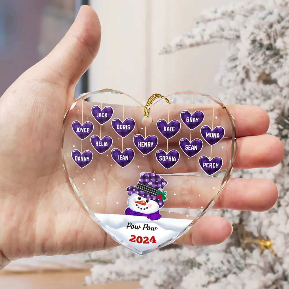 Papa Nana Snowman Christmas Grandparents - Personalized Heart Shaped Acrylic Ornament