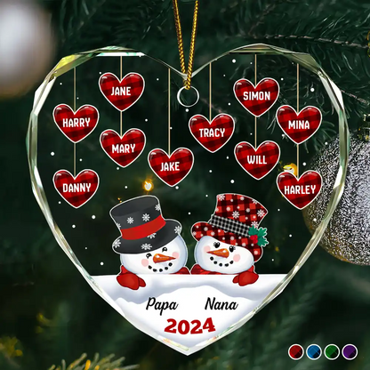 Papa Nana Snowman Christmas Grandparents - Personalized Heart Shaped Acrylic Ornament