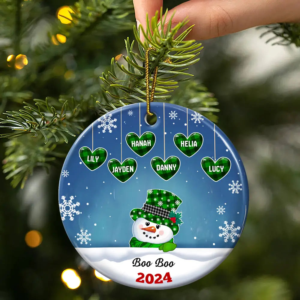 Papa Nana Snowman Christmas Grandparents - Personalized Circle Ceramic Ornament