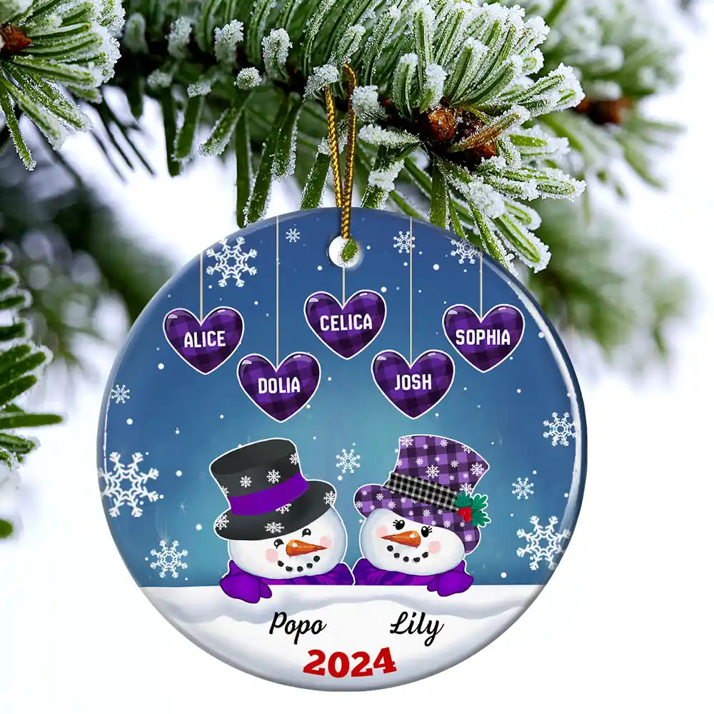 Papa Nana Snowman Christmas Grandparents - Personalized Circle Ceramic Ornament