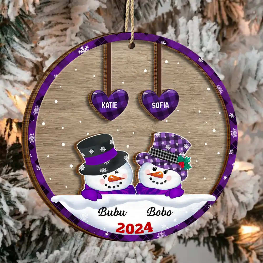 Papa Nana Snowman Christmas Grandparents - Personalized  Wooden Ornament