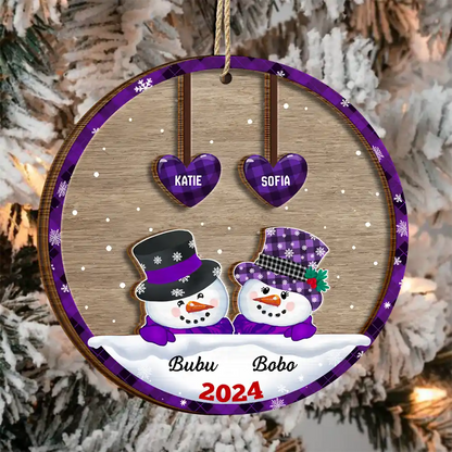 Papa Nana Snowman Christmas Grandparents - Personalized  Wooden Ornament