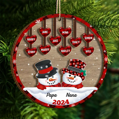 Papa Nana Snowman Christmas Grandparents - Personalized  Wooden Ornament