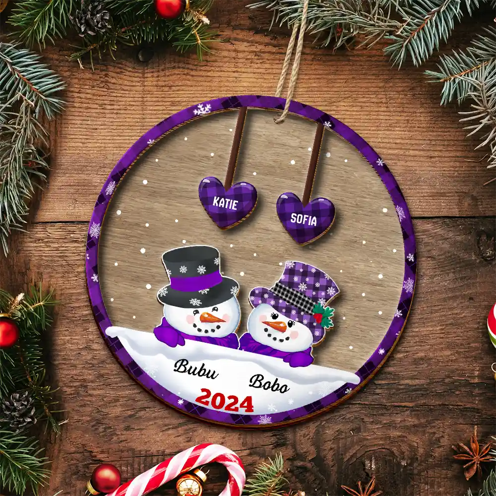 Papa Nana Snowman Christmas Grandparents - Personalized  Wooden Ornament