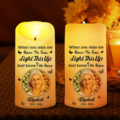 Family, Parents, Gift For Grandparents, Gift For Sibling - Custom Photo Memorial When You Miss Me - Personalized Flameless LED Candle