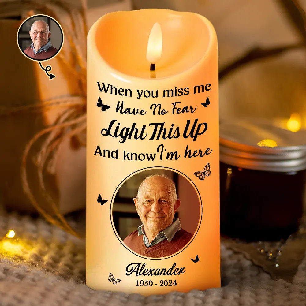 Family, Parents, Gift For Grandparents, Gift For Sibling - Custom Photo Memorial When You Miss Me - Personalized Flameless LED Candle