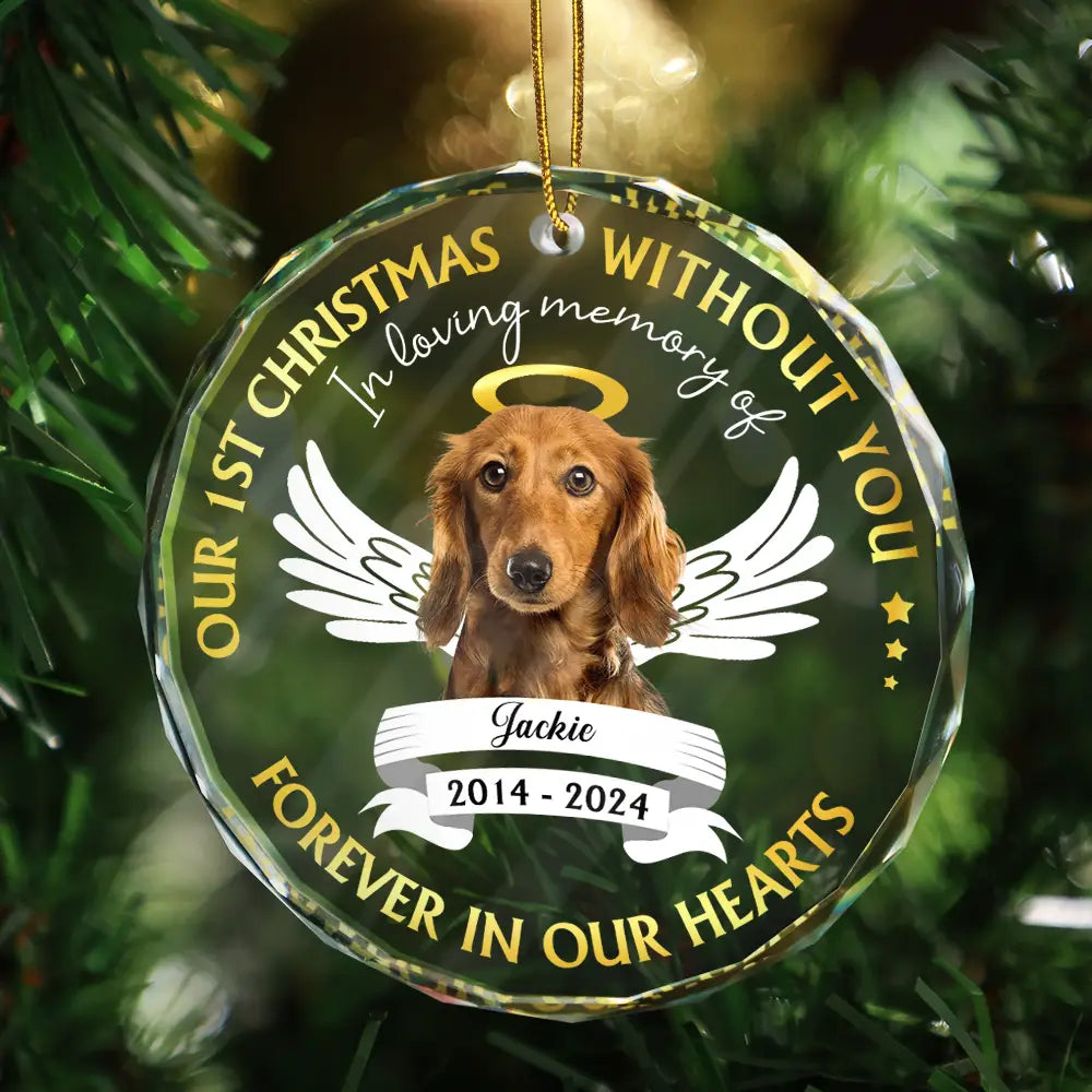 Custom Photo Our First Christmas Without You Pet Memorial - Personalized Glass Ornament