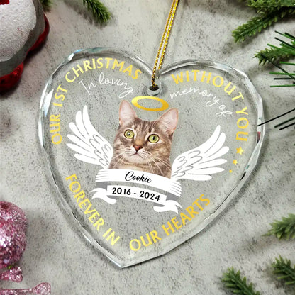 Custom Photo Our First Christmas Without You Pet Memorial - Personalized Glass Ornament