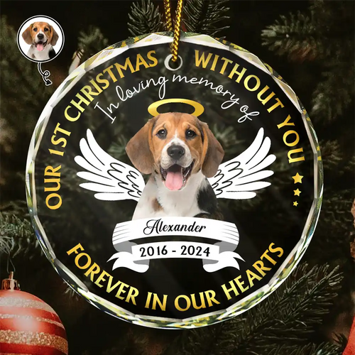 Custom Photo Our First Christmas Without You Pet Memorial - Personalized Acrylic Ornament