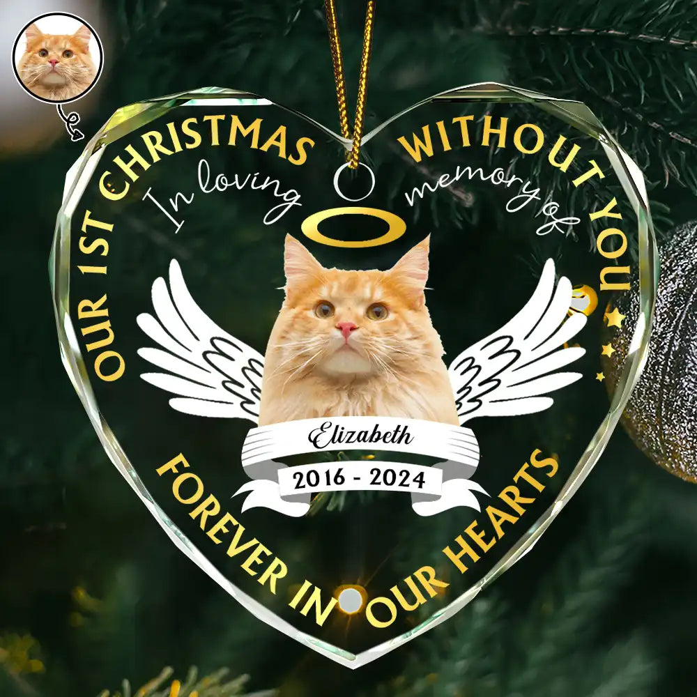 Custom Photo Our First Christmas Without You Pet Memorial - Personalized Glass Ornament