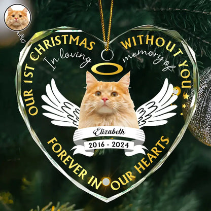 Custom Photo Our First Christmas Without You Pet Memorial - Personalized Glass Ornament