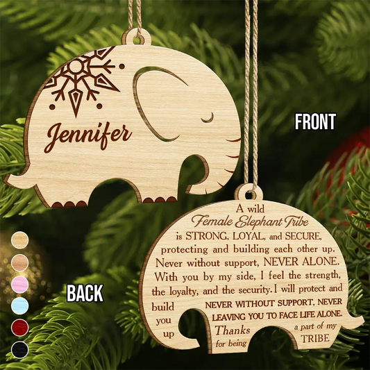 Elephant Sisterhood Sister Bestie Thank You - Personalized Wooden Ornament Print 2 Sides