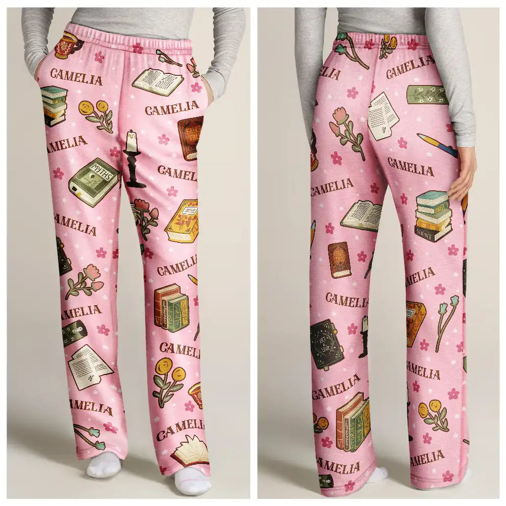 Custom Name Reading Book Lover Books Pattern - Personalized Pajama Pants