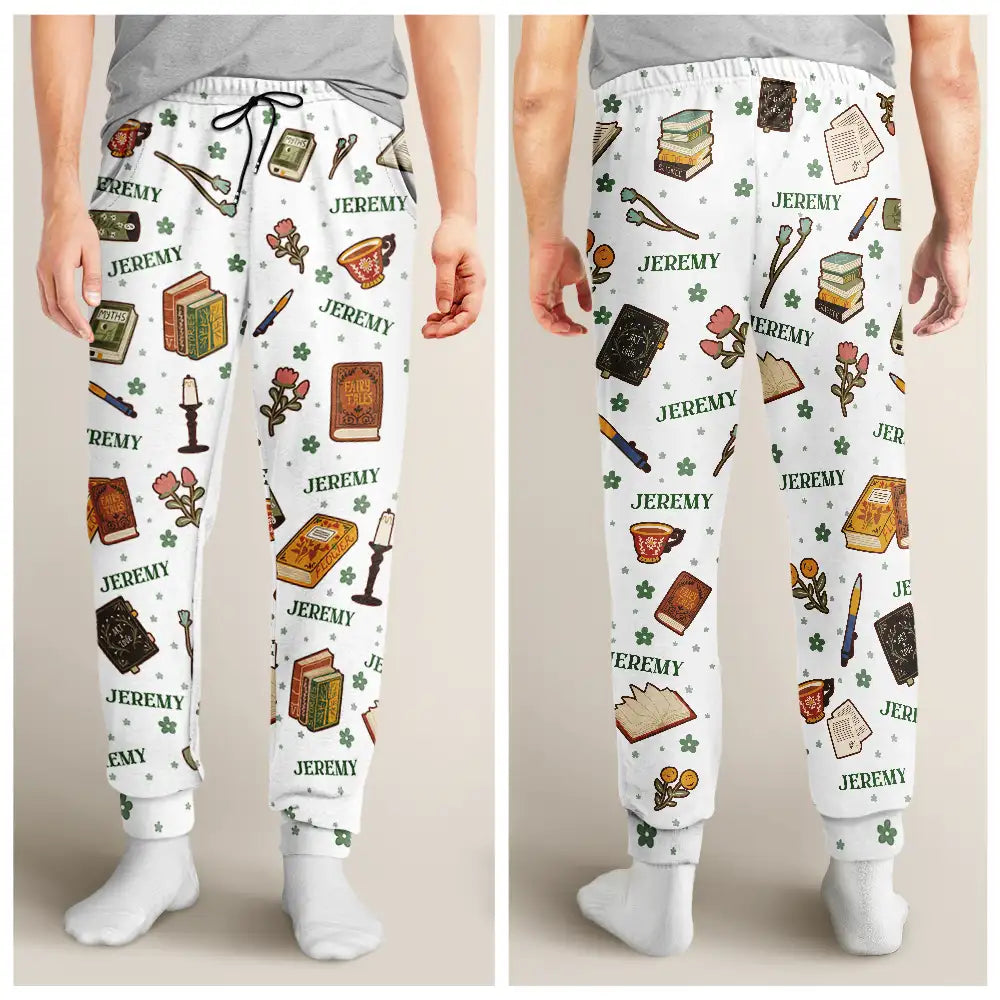 Custom Name Reading Book Lover Books Pattern - Personalized Pajama Pants