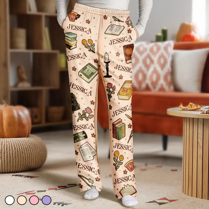 Custom Name Reading Book Lover Books Pattern - Personalized Pajama Pants