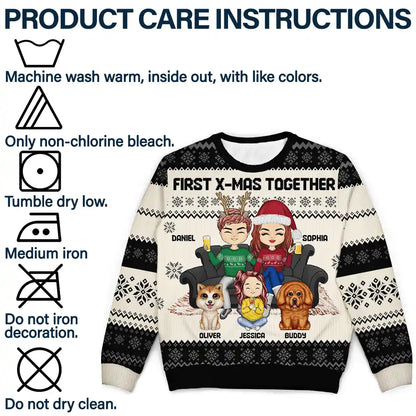 Chibi Couple With Kids And Pets - Personalized Unisex Ugly Sweater