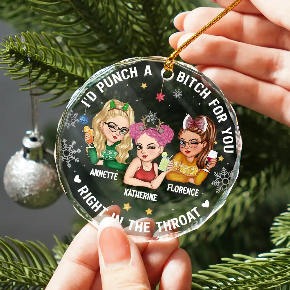 Right In The Throat Besties - Personalized Circle Glass Ornament