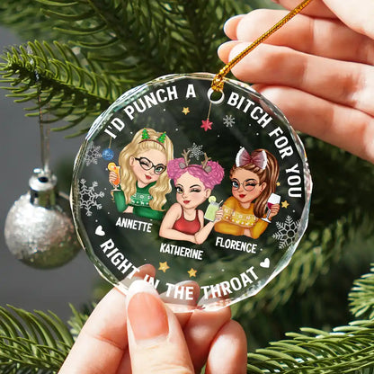 Right In The Throat Besties - Personalized Circle Glass Ornament