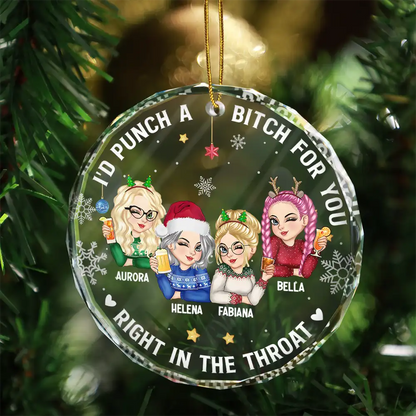 Right In The Throat Besties - Personalized Circle Glass Ornament