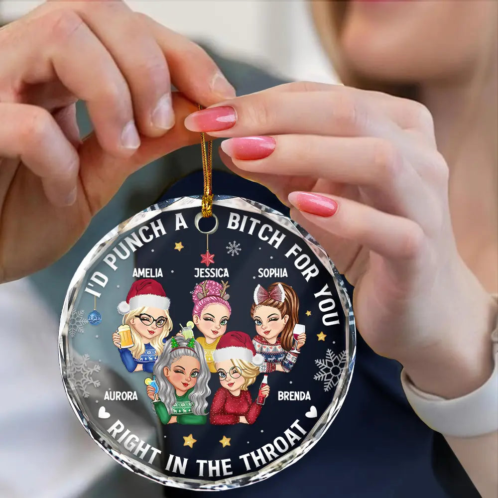 Right In The Throat Besties - Personalized Circle Glass Ornament