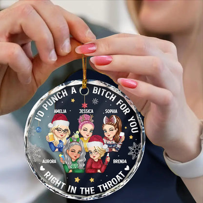 Right In The Throat Besties - Personalized Circle Glass Ornament