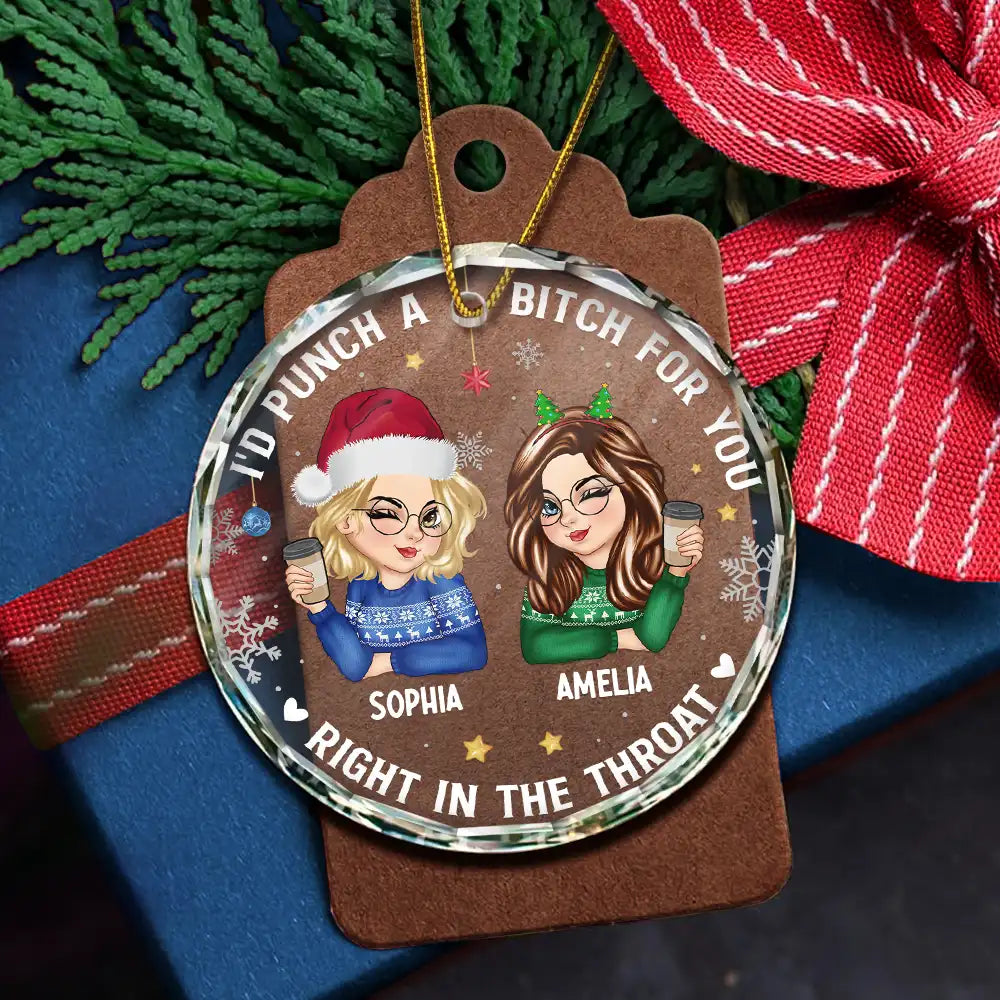 Right In The Throat Besties - Personalized Circle Glass Ornament
