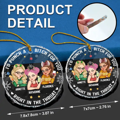 Right In The Throat Besties - Personalized Circle Glass Ornament