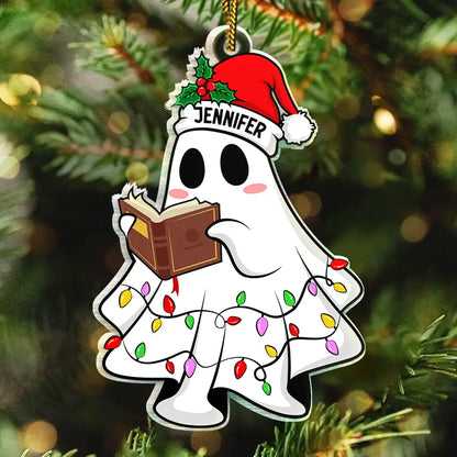 Colorful Light Christmas Ghost Love Reading Book - Personalized Custom Shaped Acrylic Ornament