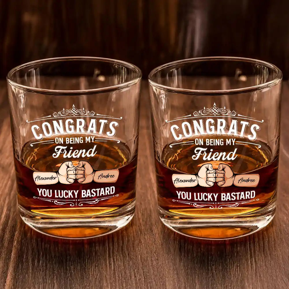 Congrats On Being My Brother You Lucky Man Hand Punch - Personalized Whiskey Glass
