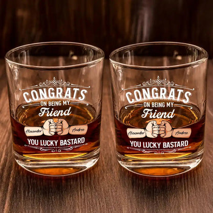 Congrats On Being My Brother You Lucky Man Hand Punch - Personalized Whiskey Glass