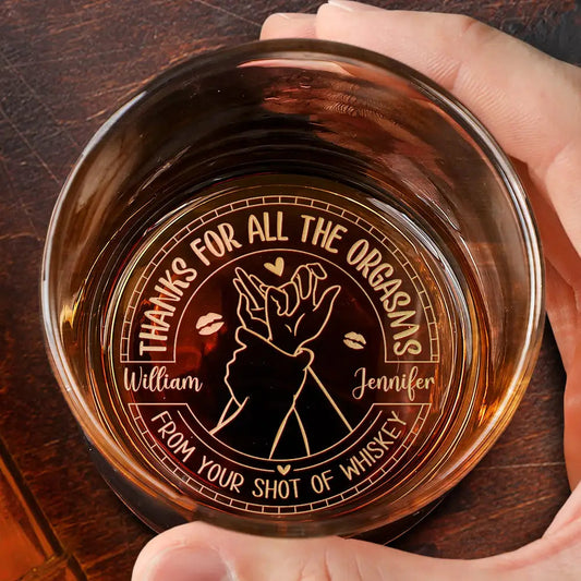 Couple Thanks For All The Orgasms Husband Wife - Personalized Engraved Whiskey Glass