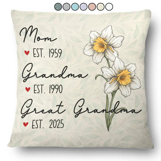 Mom Grandma Great Grandma Birth Flower - Personalized Pillow