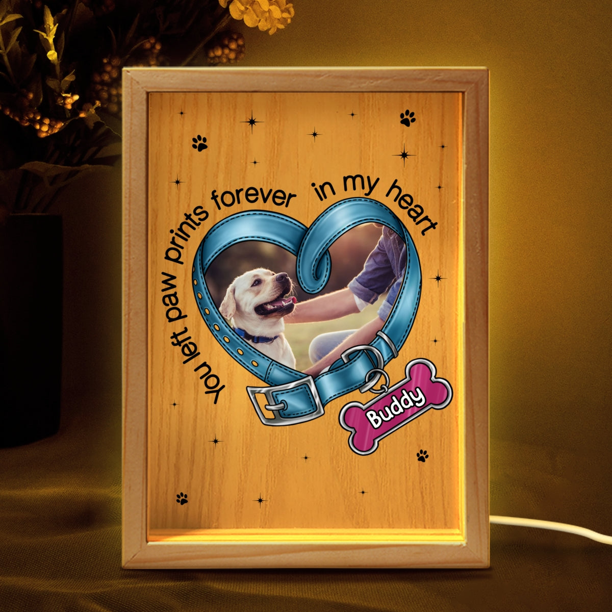 You Left Paw Prints On My Heart Photo Inserted Dog Keepsake Memorial Gift Personalized Frame Light Box