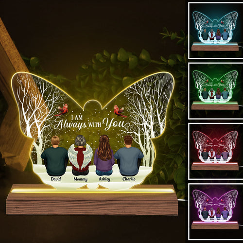 Always With You Family Sitting In Snow Memorial Remembrance Gift Personalized Custom Shape Acrylic Plaque LED Night Light