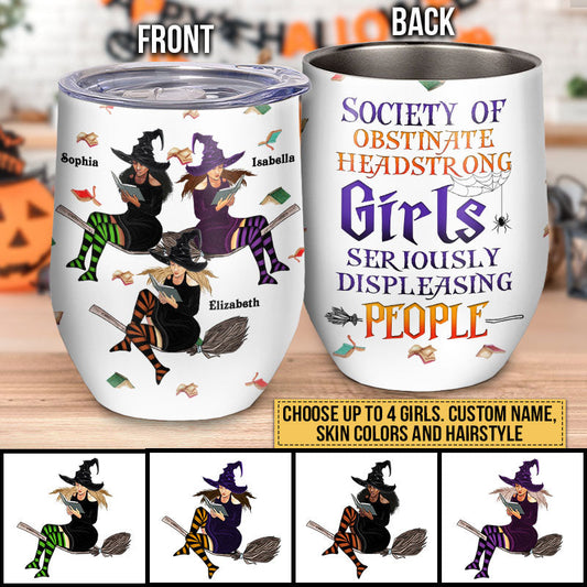 Book Witch Reading Witchery Bestie Halloween Friends BFF Obstinate Headstrong Custom Wine Tumbler