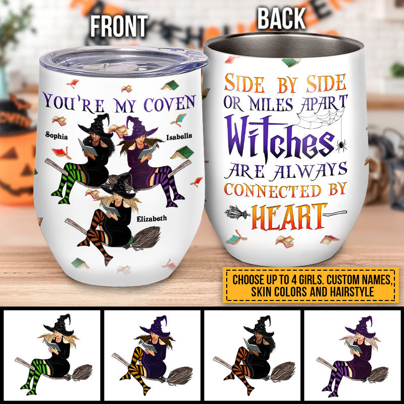 Book Witch Reading Witchery Bestie Halloween Friends BFF Side By Side Custom Wine Tumbler