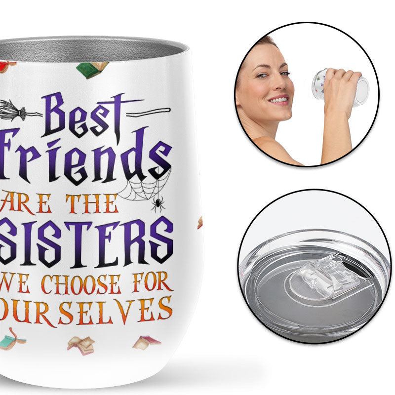 Book Witch Reading Witchery Bestie Halloween Friends BFF Sisters We Choose Custom Wine Tumbler