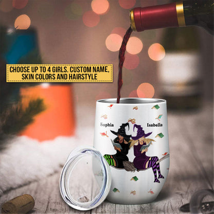 Book Witch Reading Witchery Bestie Halloween Friends BFF Obstinate Headstrong Custom Wine Tumbler