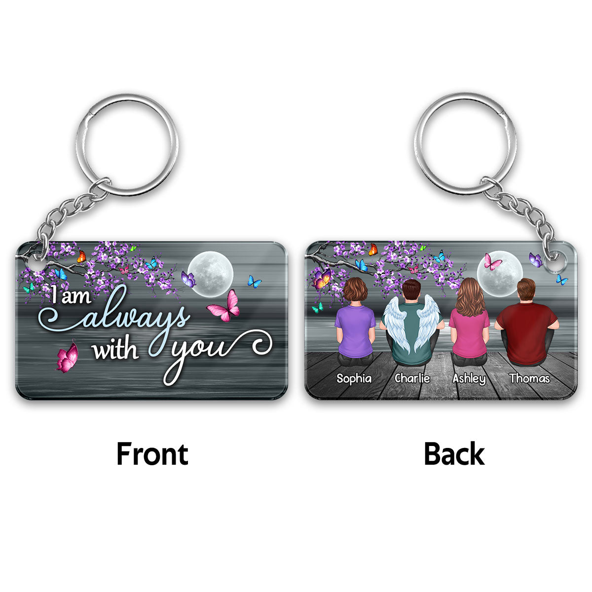 Butterflies Moon Night Always With You Whole Family Memorial Remembrance Gift Personalized Acrylic Keychain